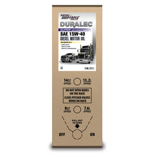 Royal Purple Duralec Super Synthetic Diesel Motor Oil 15W-40, 6-gallon bag-in-box, part number 60154