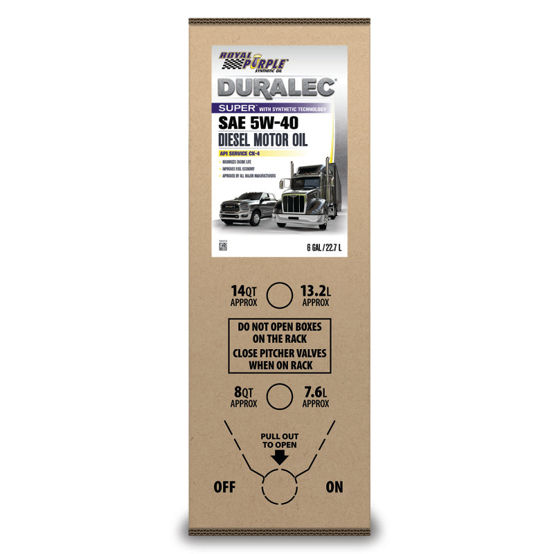 Royal Purple Duralec Super Synthetic Diesel Motor Oil 5W-40, 6-gallon bag-in-box, part number 86540