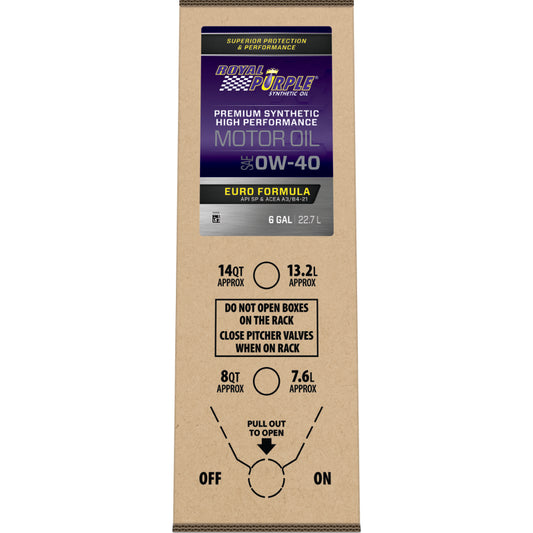 Royal Purple High Performance European Formula Synthetic Motor Oil 0W-40, 6-gallon bag-in-box, part number 60040