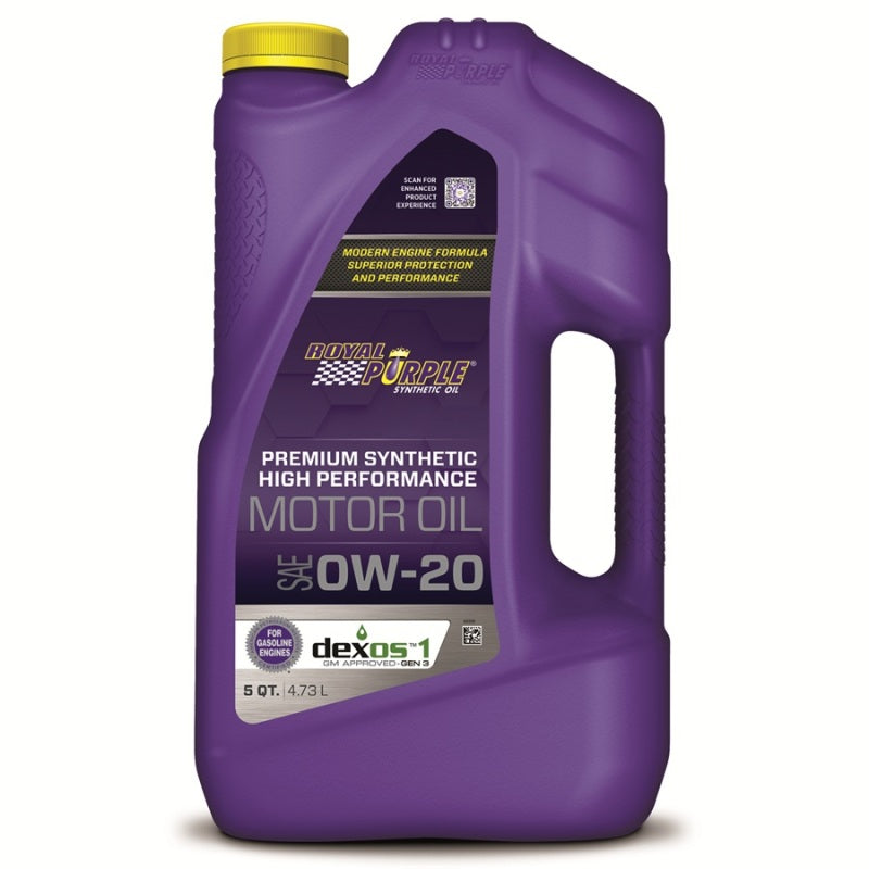 Royal Purple High Performance Synthetic Motor Oil 0W-20, 3 x 5-quart case, part number 53020
