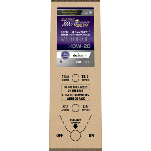 Royal Purple High Performance Synthetic Motor Oil 0W-20, 6-gallon bag-in-box, part number 60020