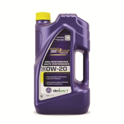 Royal Purple High Performance Synthetic Motor Oil 0W-20, Canadian label, 3 x 5-quart case, part number 23020