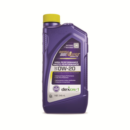 Royal Purple High Performance Synthetic Motor Oil 0W-20, Canadian label, 6 x 1-quart case, part number 26020