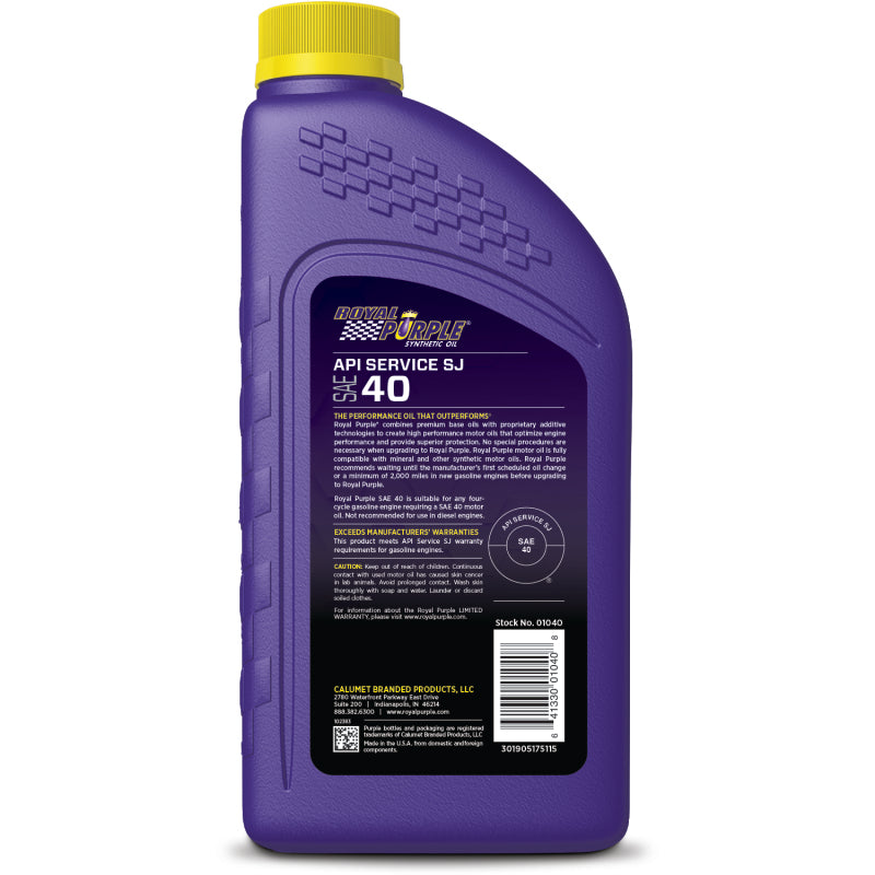 Royal Purple High Performance Synthetic Motor Oil SAE 40, 6 x 1-quart case, part number 06040