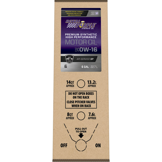 Royal Purple High Performance Ultra-Low Viscosity Synthetic Motor Oil 0W-16, 6-gallon bag-in-box, part number 60016