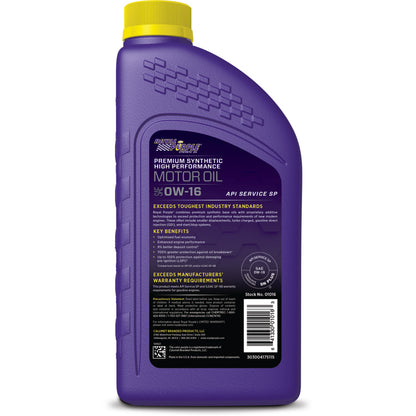 Royal Purple High Performance Ultra-Low Viscosity Synthetic Motor Oil 0W-16, 6 x 1-quart case, part number 06016