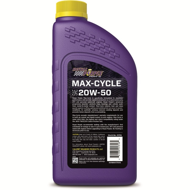 Royal Purple Max-Cycle Synthetic Motorcycle Motor Oil 20W-50, 6 x 1-quart case, part number 06316