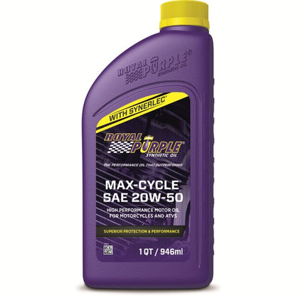 Royal Purple Max-Cycle Synthetic Motorcycle Motor Oil 20W-50, 6 x 1-quart case, part number 06316