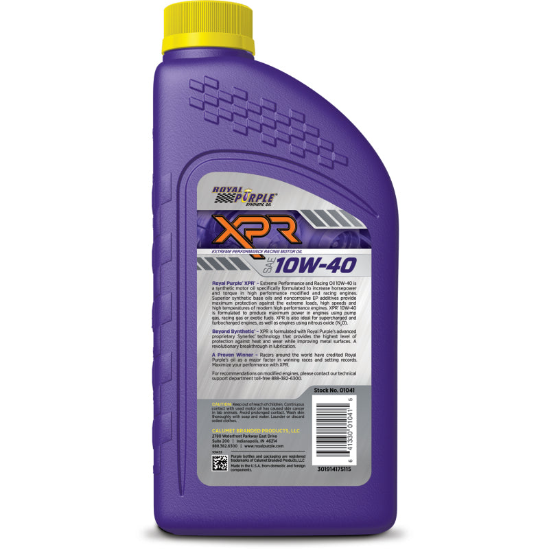Royal Purple XPR Extreme Performance Racing Synthetic Motor Oil 10W-40, 6 x 1-quart case, part number 06041