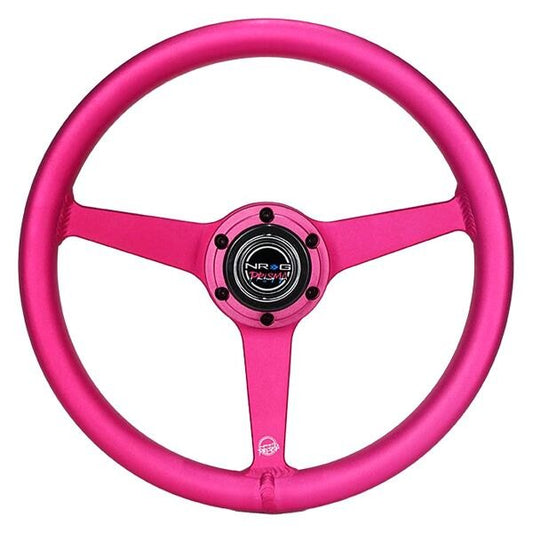 NRG Aluminum Steering Wheel 330mm - Heritage Solid Spoke - Ergonomic Grip - Anadized Pink - RST-071-PK