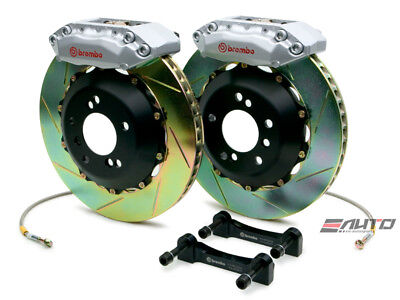 Brembo 96-00 Honda Civic EX Coupe/Sedan Front Slotted GT BBK 4 Piston 2pc 328x28 Rotors - Silver 112.6017A3