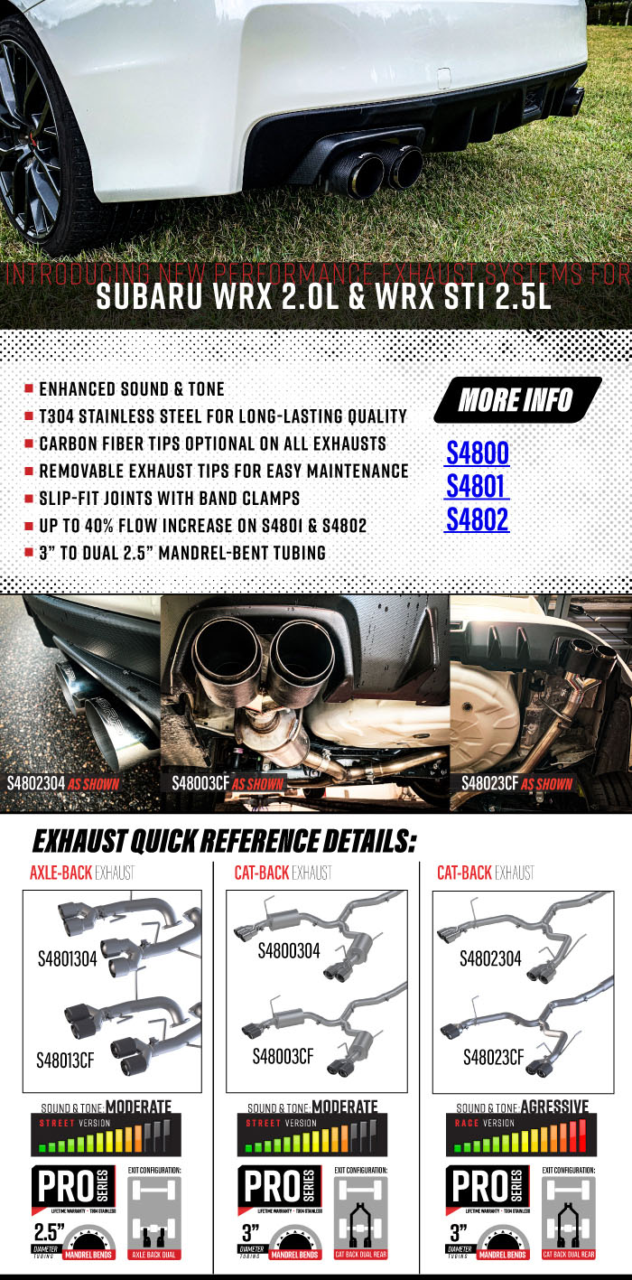 MBRP 2015-2021 Subaru WRX/ WRX STI 2.0L/ 2.5L 3in/2.5in Cat-Back Exhaust, T304 Quad Rear Exit (Race Profile) - S4802304 MBRP