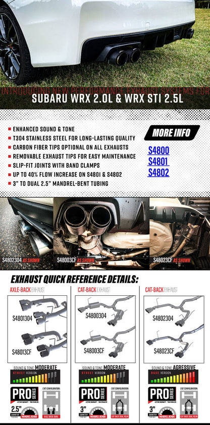 MBRP 2015-2021 Subaru WRX/ WRX STI 2.0L/ 2.5L 3in/2.5in Cat-Back Exhaust, T304 Quad Rear Exit (Race Profile) - S4802304 MBRP