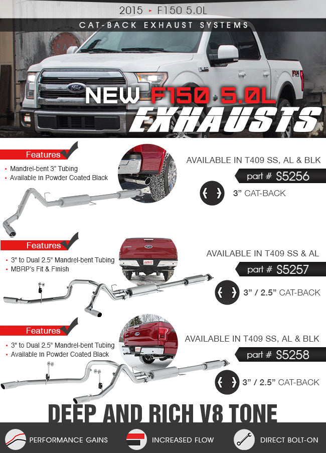 MBRP 2015-2020 Ford F-150 5.0L V8 3in Cat Back Single Exit Exhaust (Street) - S5256409