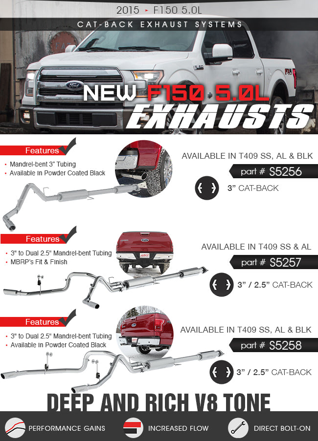 MBRP 2015-2020 Ford F-150 5.0L V8 3in Cat Back Single Exit Exhaust (Street) - S5256409 MBRP