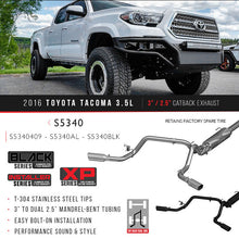 Load image into Gallery viewer, MBRP 2016-2023 Toyota Tacoma 3.5L V6 3in/n.5in Cat-Back, Black Coat Dual Side Exit (Race Profile) - S5340BLK