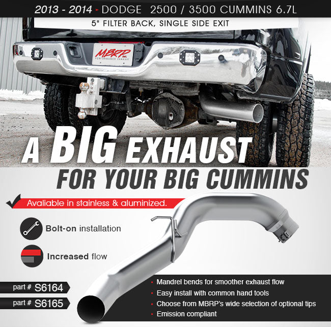 MBRP 2013-2018 RAM 2500/ 3500 6.7L Cummins 5in DPF Back Single Exit Exhaust (Tour) - S61650AL MBRP