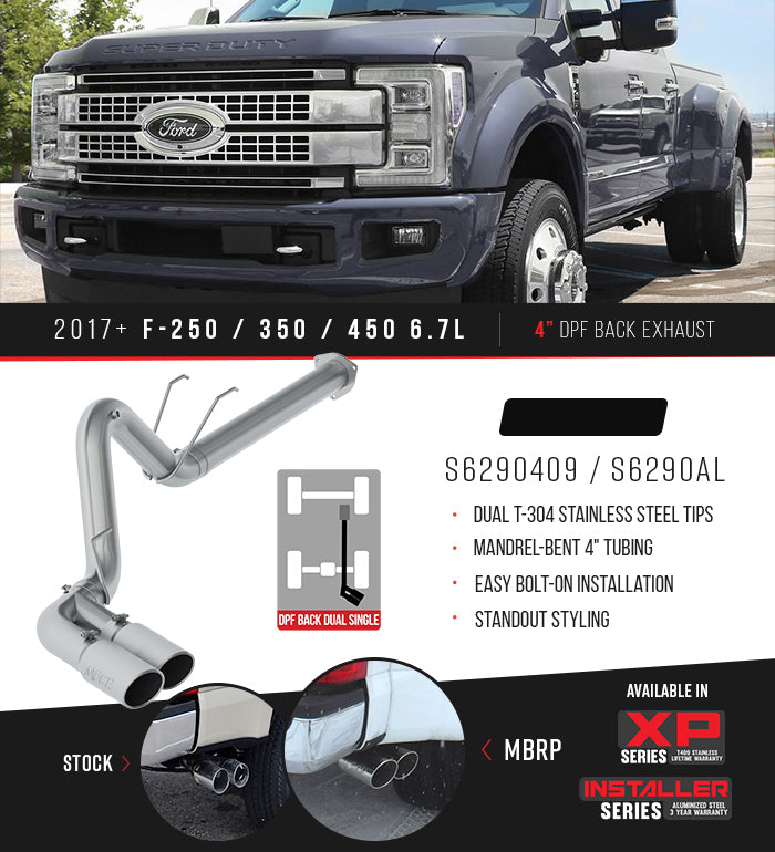 MBRP 2017-2024 Ford F250/ F350/ F450 6.7L 4in DPF Back Single Dual Exit - S6290AL MBRP