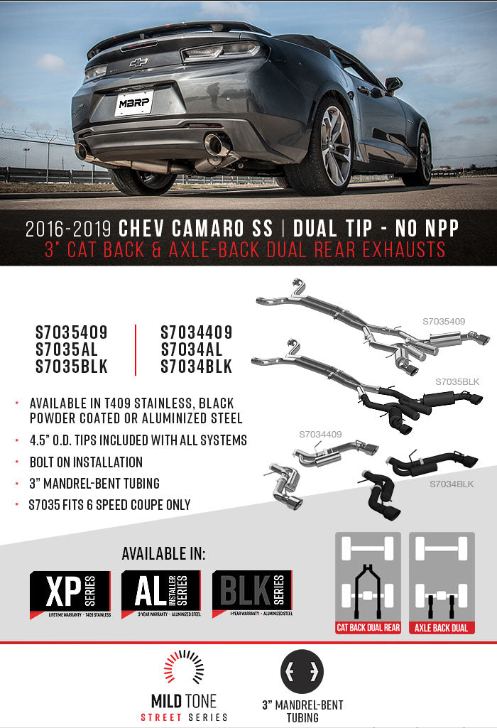 MBRP 2016-2023 Chevrolet Camaro SS 3-INCH AXLE-BACK EXHAUST DUAL REAR EXIT, RACE PROFILE