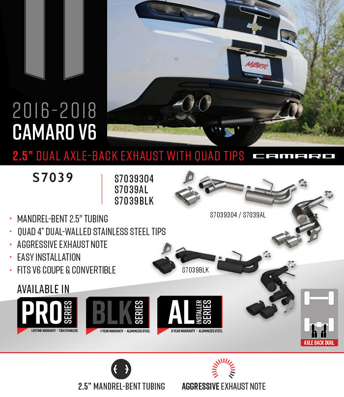 MBRP 2016-2024 Chevrolet Camaro 3.6L V6, NPP 2.5in Axle-Back Quad Rear Exit Exhaust - S7039AL MBRP