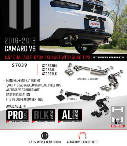 MBRP 2016-2024 Chevrolet Camaro 3.6L V6, NPP 2.5in Axle-Back Quad Rear Exit Exhaust - S7039AL MBRP