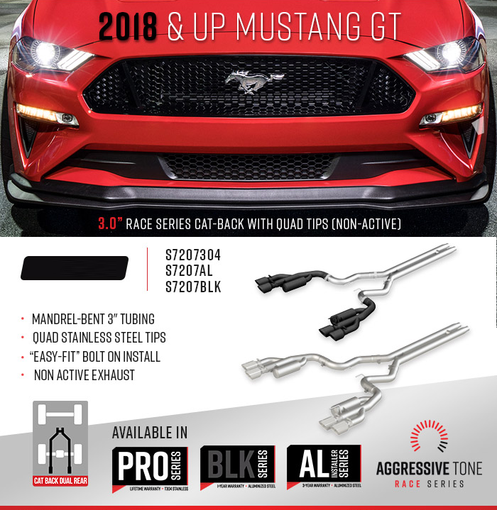 MBRP 2018-2023 Ford Mustang GT 5.0L 3in Cat-Back Quad Rear Exit Exhaust (Race Profile) - S7207304 MBRP