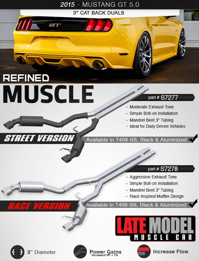 MBRP 3" Cat Back, Dual Split Rear, Street Version, 4.5" tips Aluminized Steel, Ford Mustang GT 5.0 - Coupe Only 2015 - 2017 MBRP