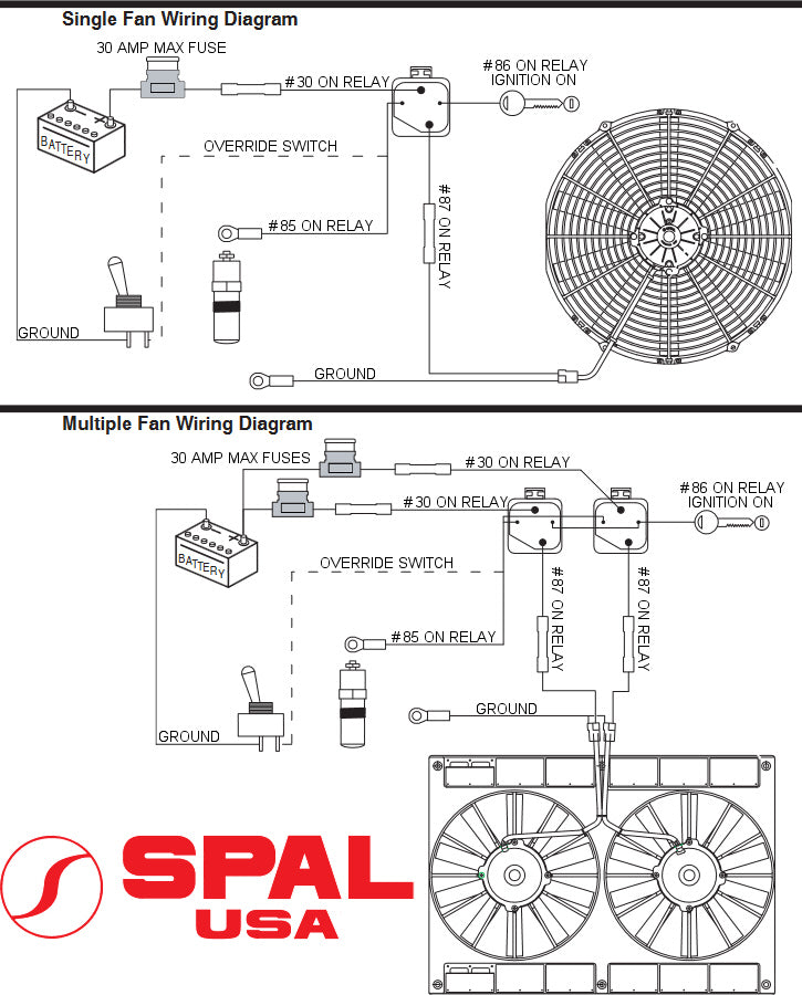 Spal 185FH Fan Relay And Wiring Harness Kit With 3/8" NPT Pipe Thread 185 Degree Thermostat Switch