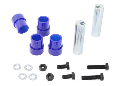 Close‑up of SuperPro SPF1811K offset bushing with camber‑adjustment geometry.