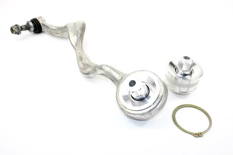 SPL CRB E9X adjustable front caster rod monoball bushings for BMW E9X, E8X, M2, M3, and M4, designed to increase caster and improve steering feel