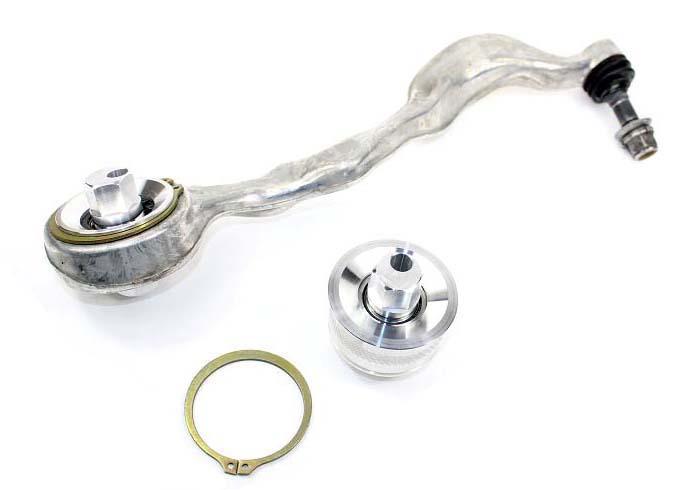 SPL CRB E9X adjustable front caster rod monoball bushings for BMW E9X, E8X, M2, M3, and M4, designed to increase caster and improve steering feel