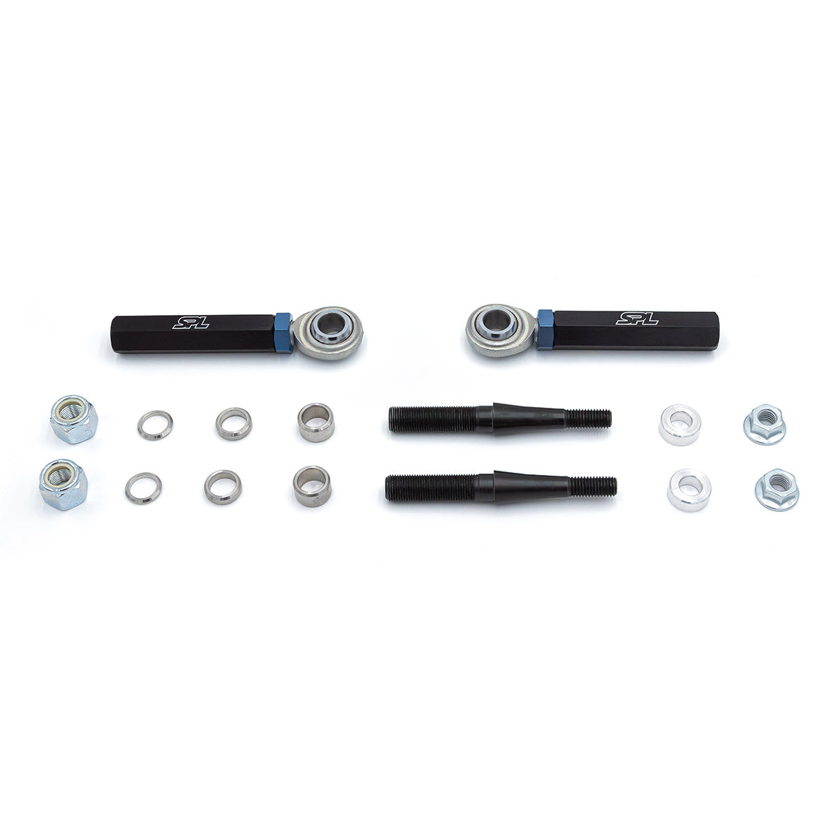 SPL Parts adjustable front tie rod ends with bumpsteer correction for Toyota GR86, Subaru BRZ, FR-S, and WRX, designed to reduce toe change and improve steering stability
