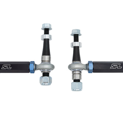 SPL Parts adjustable front tie rod ends with bumpsteer correction for Toyota GR86, Subaru BRZ, FR-S, and WRX, designed to reduce toe change and improve steering stability