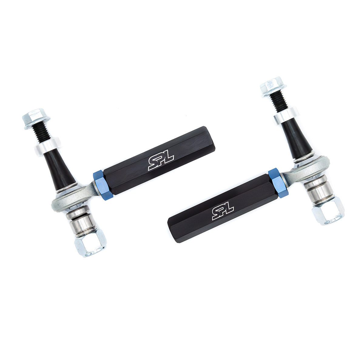 SPL Parts adjustable front tie rod ends with bumpsteer correction for Toyota GR86, Subaru BRZ, FR-S, and WRX, designed to reduce toe change and improve steering stability
