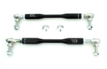 SPL Parts adjustable front sway bar endlinks for BMW E8X and E9X non-M models, featuring high-load FK bearings and preload-free adjustment for aftermarket sway bars