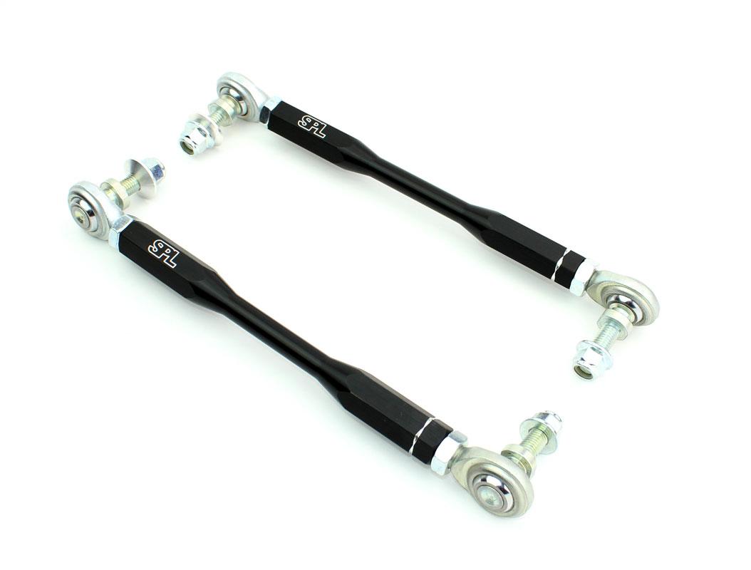 SPL Parts adjustable front sway bar endlinks for BMW E8X and E9X non-M models, featuring high-load FK bearings and preload-free adjustment for aftermarket sway bars