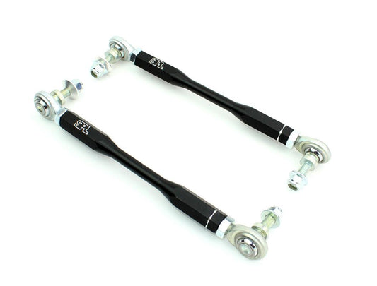 SPL Parts adjustable front sway bar endlinks for BMW E8X and E9X non-M models, featuring high-load FK bearings and preload-free adjustment for aftermarket sway bars