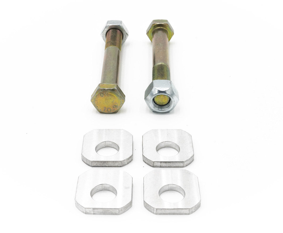 SPL Parts rear eccentric camber lockout kit for BMW E9X and F3X chassis, designed to eliminate OEM camber eccentric slip and maintain precise rear alignment