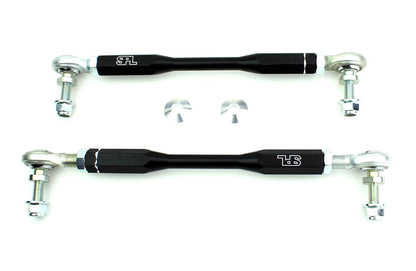 SPL Parts adjustable front sway bar endlinks for BMW F8X and G8X M2, M3, and M4, designed to eliminate preload and support high-load aftermarket sway bars
