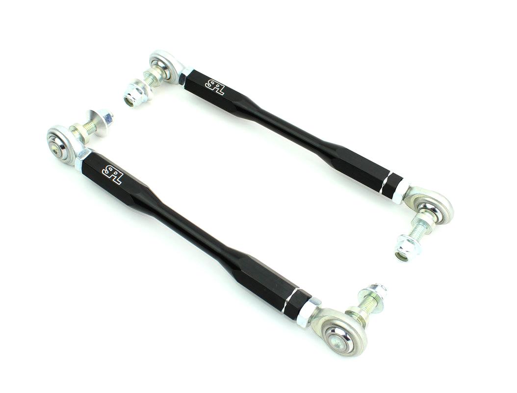 SPL Parts adjustable front sway bar endlinks for BMW F8X and G8X M2, M3, and M4, designed to eliminate preload and support high-load aftermarket sway bars