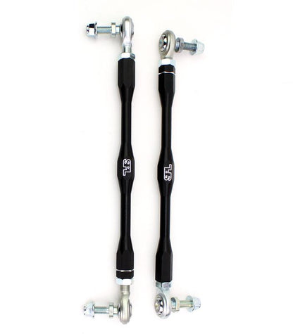 SPL Parts adjustable front sway bar endlinks for BMW M and G-series vehicles, featuring high-load FK bearings, chromoly studs, and preload-free adjustment for aftermarket sway bars