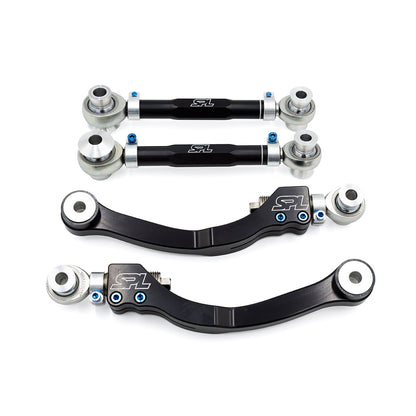 SPL Parts Titanium Series adjustable rear upper control arms for Toyota Supra A90 and BMW G-series vehicles, designed to increase rear camber adjustment and eliminate bushing deflection