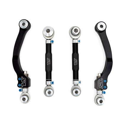 SPL Parts Titanium Series adjustable rear upper control arms for Toyota Supra A90 and BMW G-series vehicles, designed to increase rear camber adjustment and eliminate bushing deflection