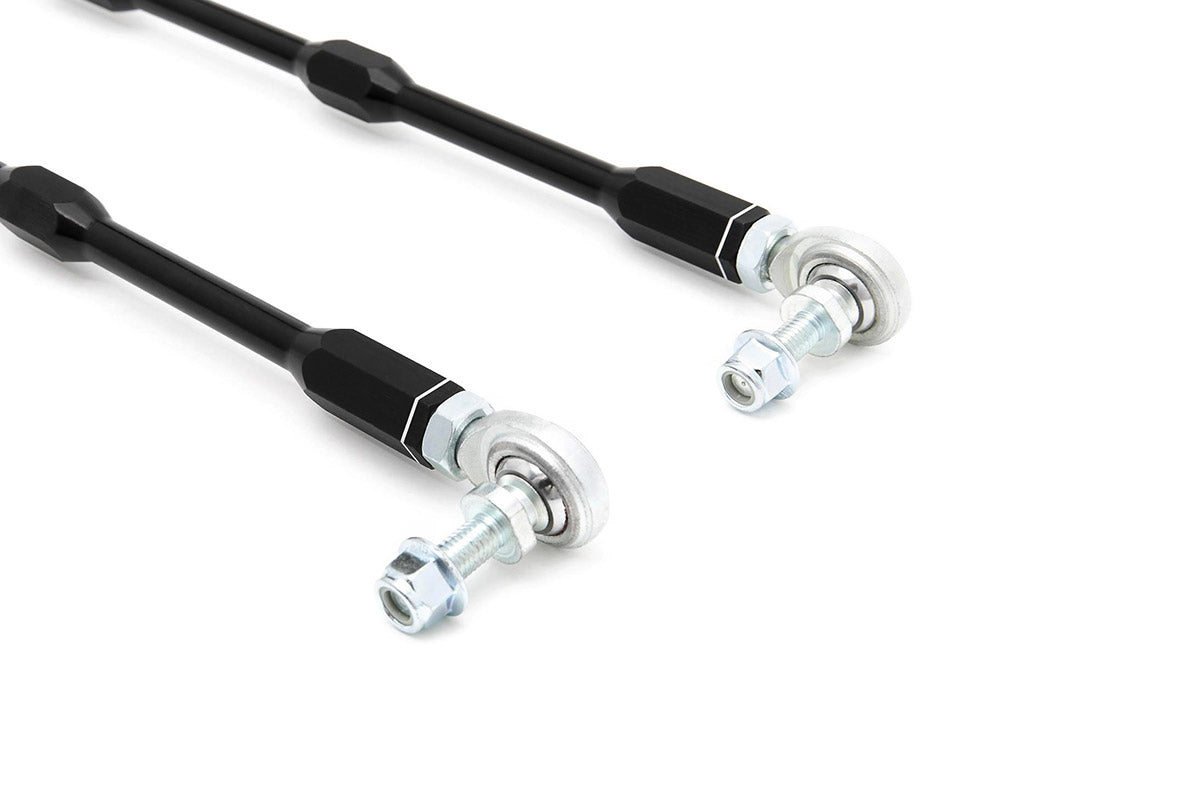 SPL Parts adjustable front sway bar endlinks for Toyota GR Supra A90 and BMW Z4 G29, featuring high-load FK bearings and preload-free adjustment for aftermarket sway bars