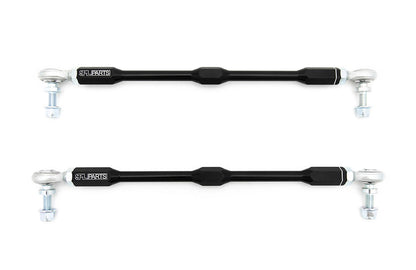SPL Parts adjustable front sway bar endlinks for Toyota GR Supra A90 and BMW Z4 G29, featuring high-load FK bearings and preload-free adjustment for aftermarket sway bars