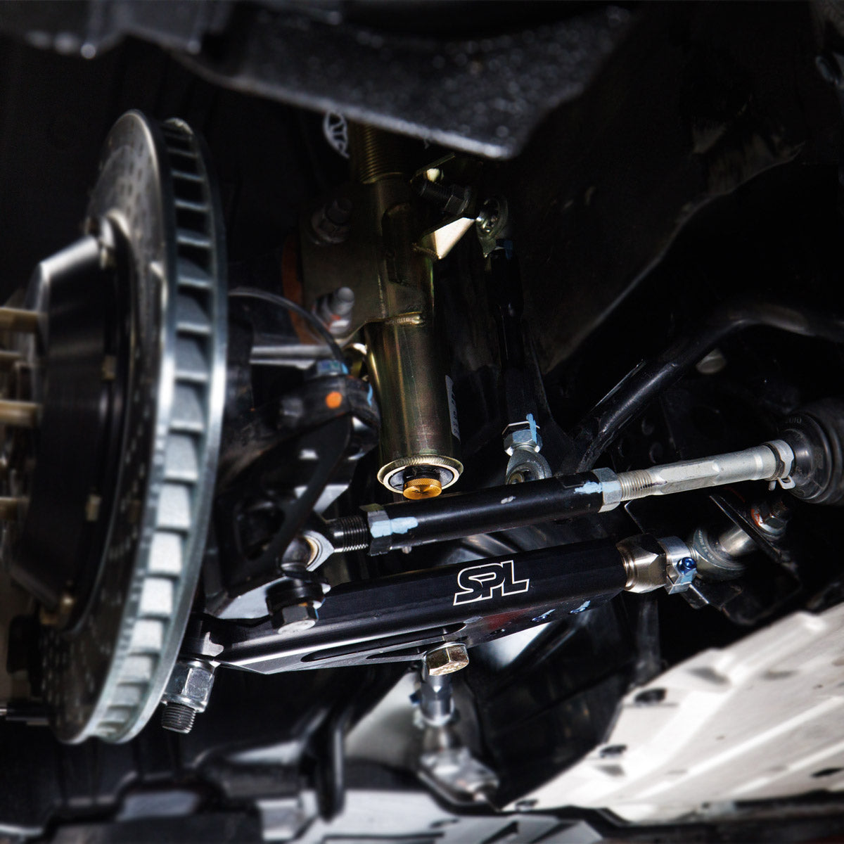 SPL Parts shortened adjustable front sway bar endlinks for Toyota GR86, Subaru BRZ, and FR-S, designed to eliminate preload and correct sway bar angle on modified suspension setups