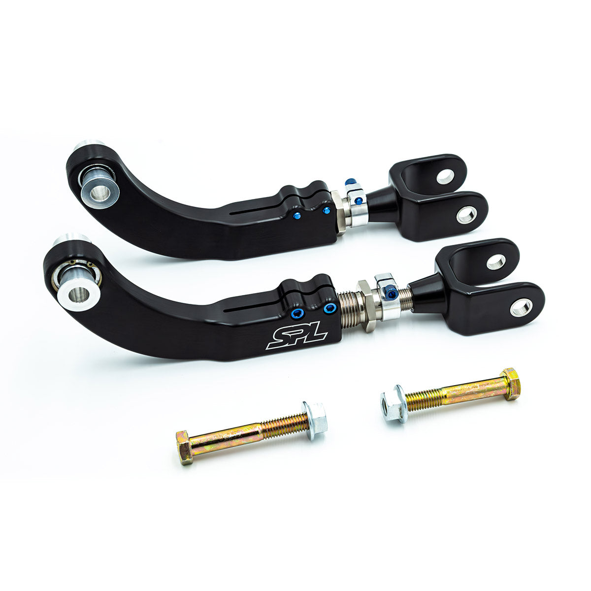 SPL Parts adjustable rear upper control arms for Toyota GR Corolla, designed to increase rear camber adjustability, eliminate bushing deflection, and improve suspension response