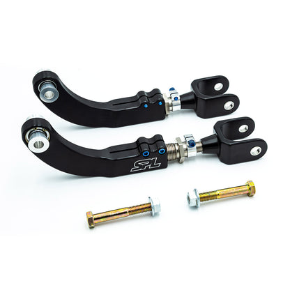 SPL Parts adjustable rear upper control arms for Toyota GR Corolla, designed to increase rear camber adjustability, eliminate bushing deflection, and improve suspension response