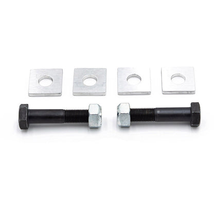 SPL Parts rear eccentric lockout kit for Toyota GR86, Subaru BRZ, WRX, and FR-S, designed to eliminate OEM eccentric bolt slip and lock down rear alignment