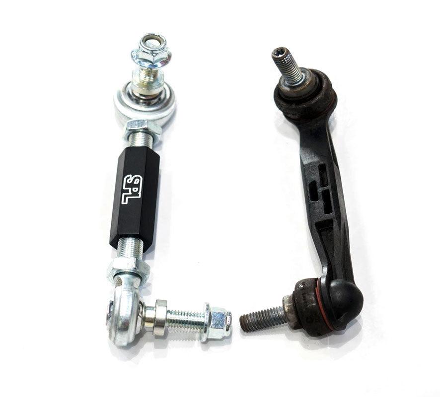 SPL Parts adjustable rear sway bar endlinks for Toyota Supra A90 and BMW G-series vehicles, designed to eliminate sway bar preload and support high-load performance sway bars